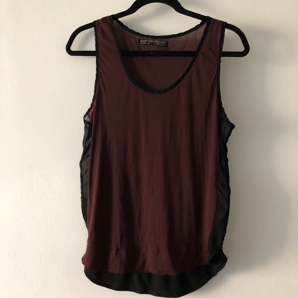 ALLSAINTS maroon mesh tank
